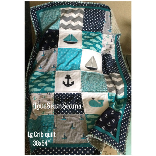 MADE TO ORDER/Nautical quilt/Handmade quilt/Modern baby quilt/keepsake quilt/personalized quilt