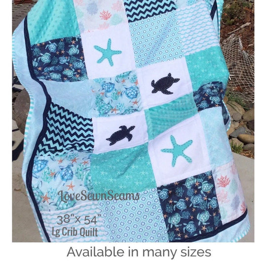 MADE to ORDER/Sea Turtle baby quilt/Modern Sea Turtle quilt/Sea Turtle Lovey/Coastal quilt//Sea Turtle/Minky quilt