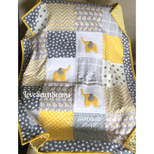 MADE TO ORDER/Elephant baby quilt/Elephant Lovey/Neutral baby quilt/Modern baby quilt