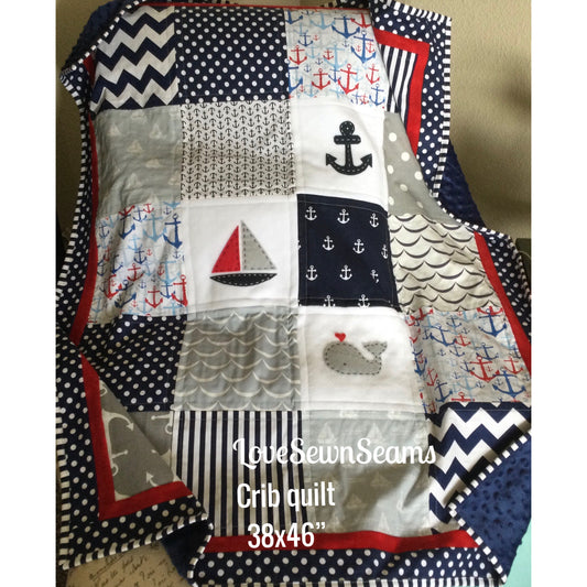MADE TO ORDER/Nautical Quilt/Coastal nursery/Modern baby quilt Baby quilt/Handmade quilt/Patriotic quilt