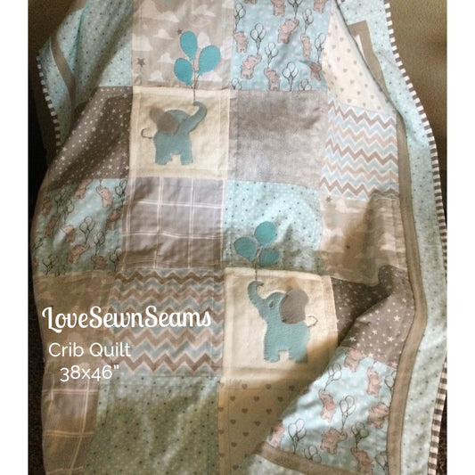 MADE to ORDER/ELEPHANT Quilt/Available as shown or in Pink and Gray/Elephant Quilt/Elephant blanket/Elephant Lovey