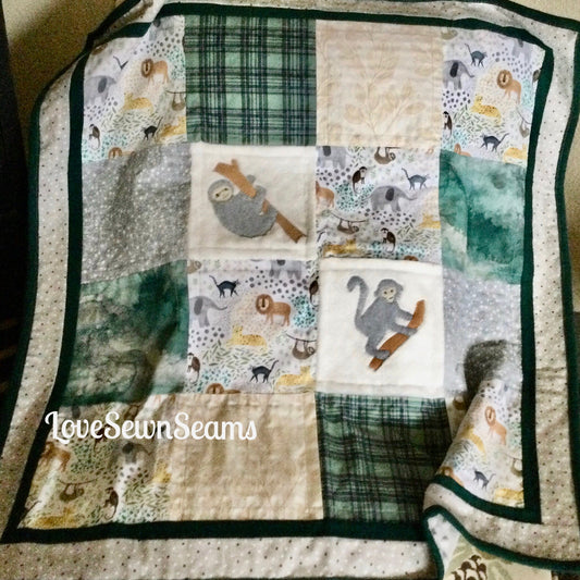 Rainforest quilt/Sloth quilt/Monkey quilt/Animal quilt/Rainforest/Sloth/handmade quilt/Nature quilt/Wild life quilt