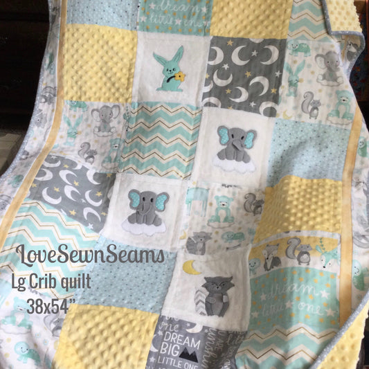 Neutral Baby Nursery/Woodland quilt/Animal quilt/Elephant quilt/Baby quilt/handmade in USA