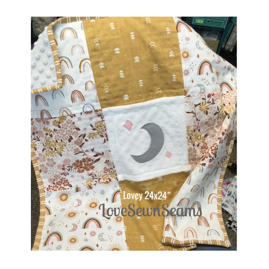 Rainbow Moon Quilt/Lovey/Security blanket/Muted Rainbow colors