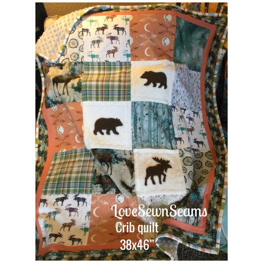 MADE TO ORDER/Woodland quilt/Bear quilt/Moose Quilt/Nature quilt/Forest quilt/Comfort quilt/Select your size
