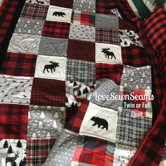 MADE TO ORDER/Lodge quilt/Moose quilt/Bear Quilt/Woodland quilt/Lake House quilt/Rustic quilt/handmade quilt