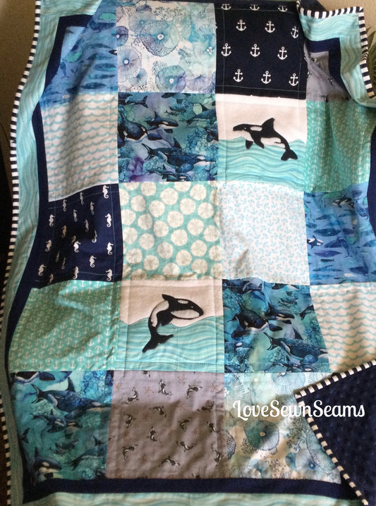 ORCA Quilt/Whale quilt/Nautical quilt/Orcas/Orca blanket