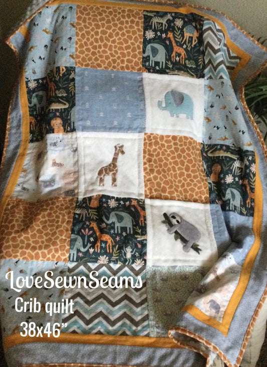 MADE TO ORDER/Crib to Twin sizes/Animal quilt/Sloth quilt/Jungle animal quilt/Giraffe Quilt/Elephant quilt