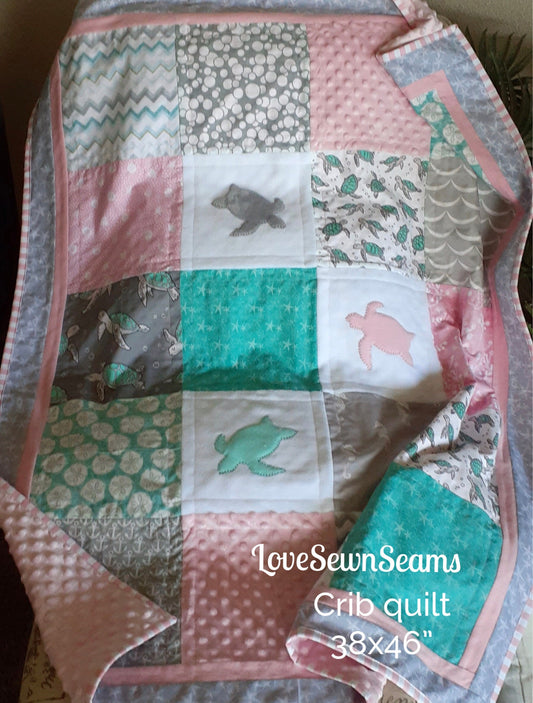 MADE TO ORDER/Sea Turtle Quilt/Sea Turtle Crib bedding/Sea Turtle Baby blanket/Sea Turtle accent pillow