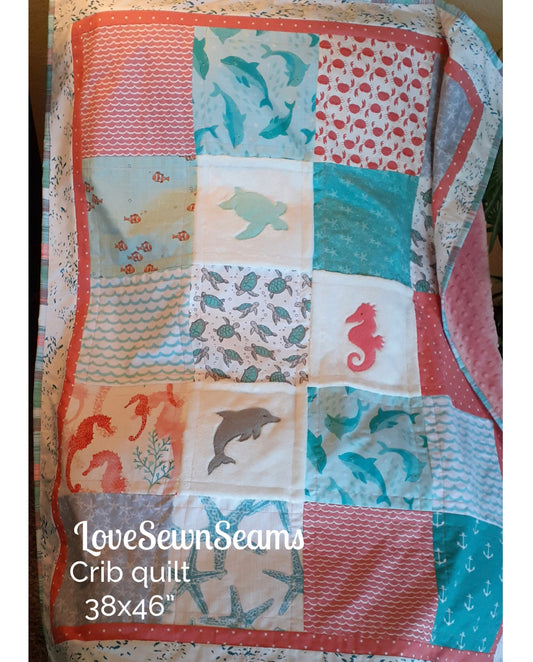 Ocean Life/Under Sea quilt/Coastal quilt/Dolphin quilt/Baby quilt/Sea Turtle quilt/Modern child’s quilt