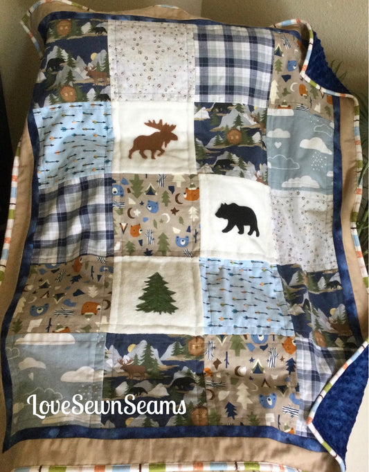 MADE TO ORDER/Lodge quilt/Moose quilt/Bear Quilt/Woodland quilt/Rustic quilt/Appliqué  quilt/Northwoods quilt/Hunter quilt/handmade quilt