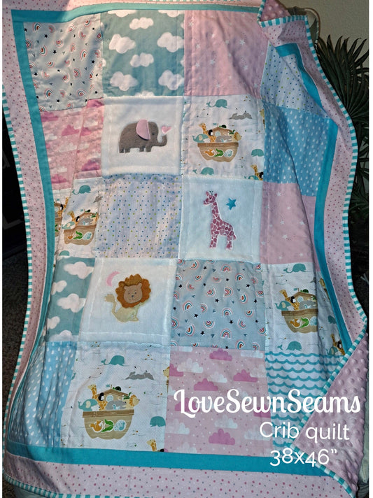 Noah Ark quilt/Ark quilt/Rainbow Moon quilt/Animal quilt/Girls animal quilt/Noahs Ark/Noahs Ark nursery/baby quilt/Childs quilt