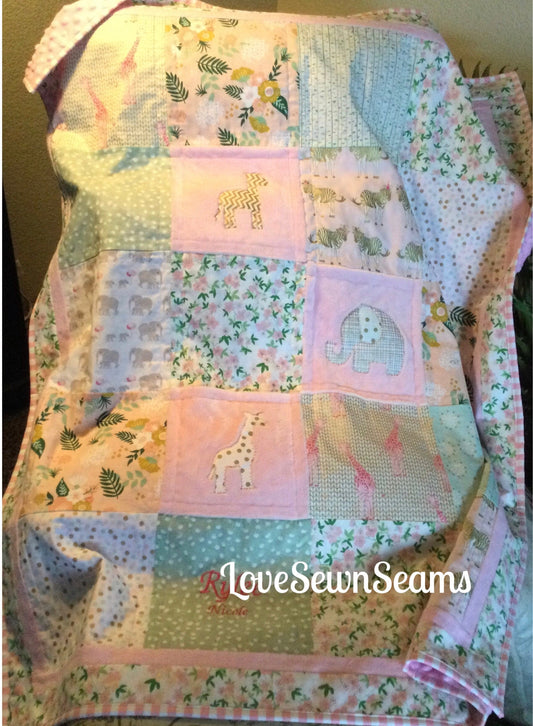 Princess Animal quilt/Pink and gold animal quilt/Safari quilt/Animal quilt