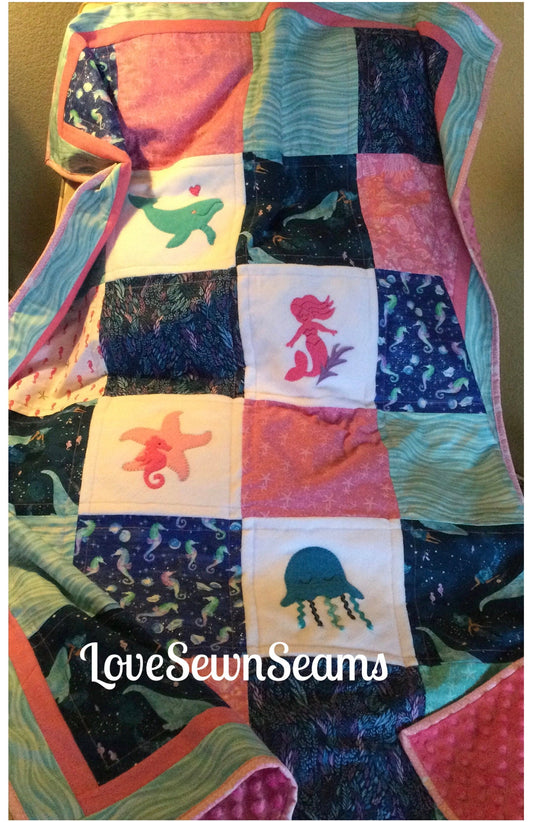 MADE to ORDER/Mermaid quilt/Whale quilt/Coastal quilt/Handmade in USA