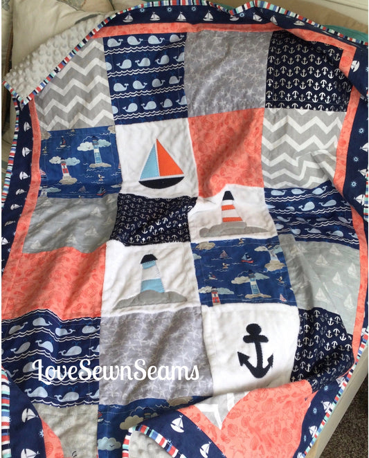 Sailing quilt/Lighthouse quilt/Ocean quilt