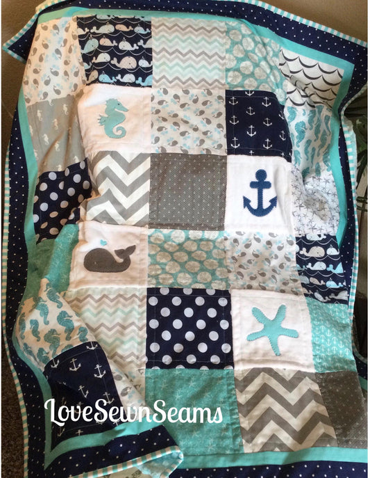 Nautical quilt/Baby quilt/Handmade quilt/Coastal quilt