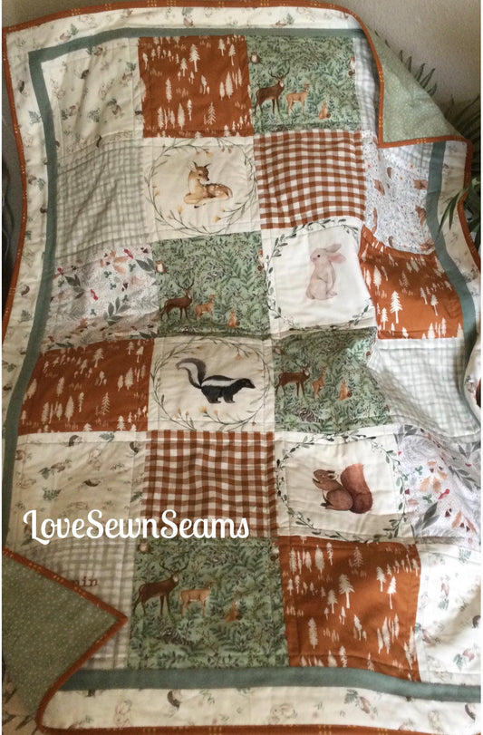 Nutmeg & Sage quilt/Woodland quilt/wildlife quilt/nature quilt