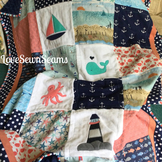 SAND n SURF QUILT/Beach day quilt/Sailboat quilt/Nautical Quilt/Coastal quilt/handmade quilt/Modern baby quilt