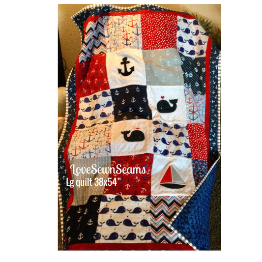 Nautical Quilt/Handmade baby quilt/Red White and blue quilt/Nautical baby quilt/Nautical pillow also available
