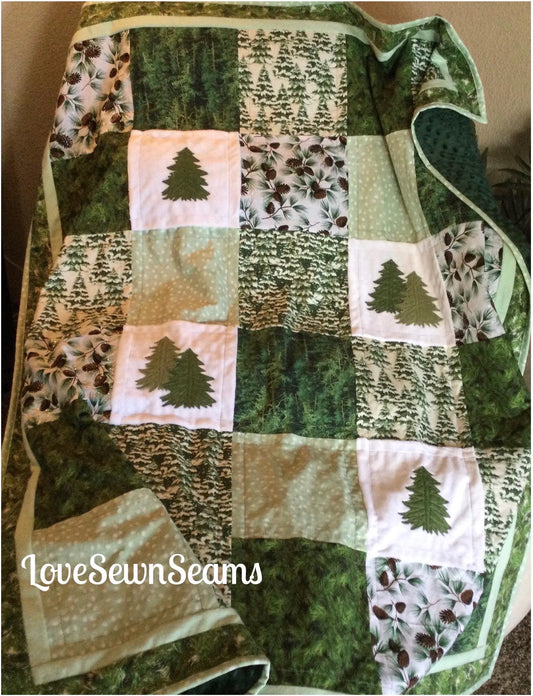 Nature quilt/Forest quilt/Woodland quilt/Evergreen quilt/Made to order in many sizes