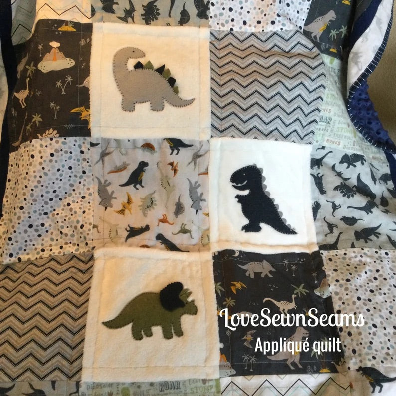 Dino Quilt/Dinosaur Quilt/Made to order quilt/Baby quilt