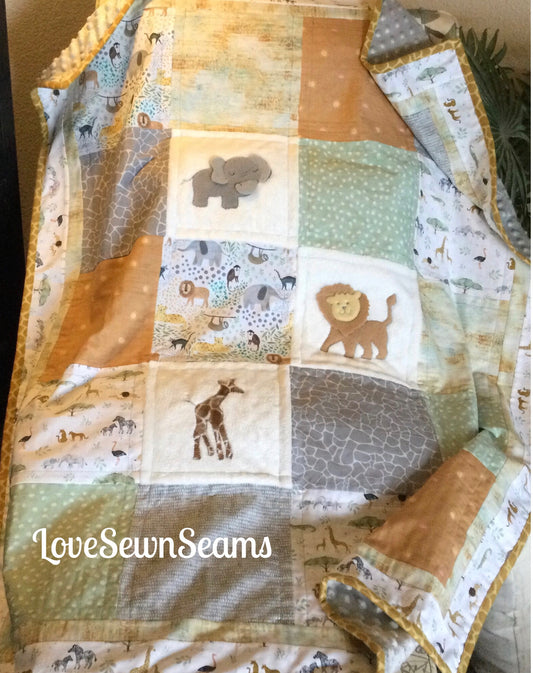 Safari Quilt/Baby quilt/Animal quilt/Jungle animals/Handmade in USA