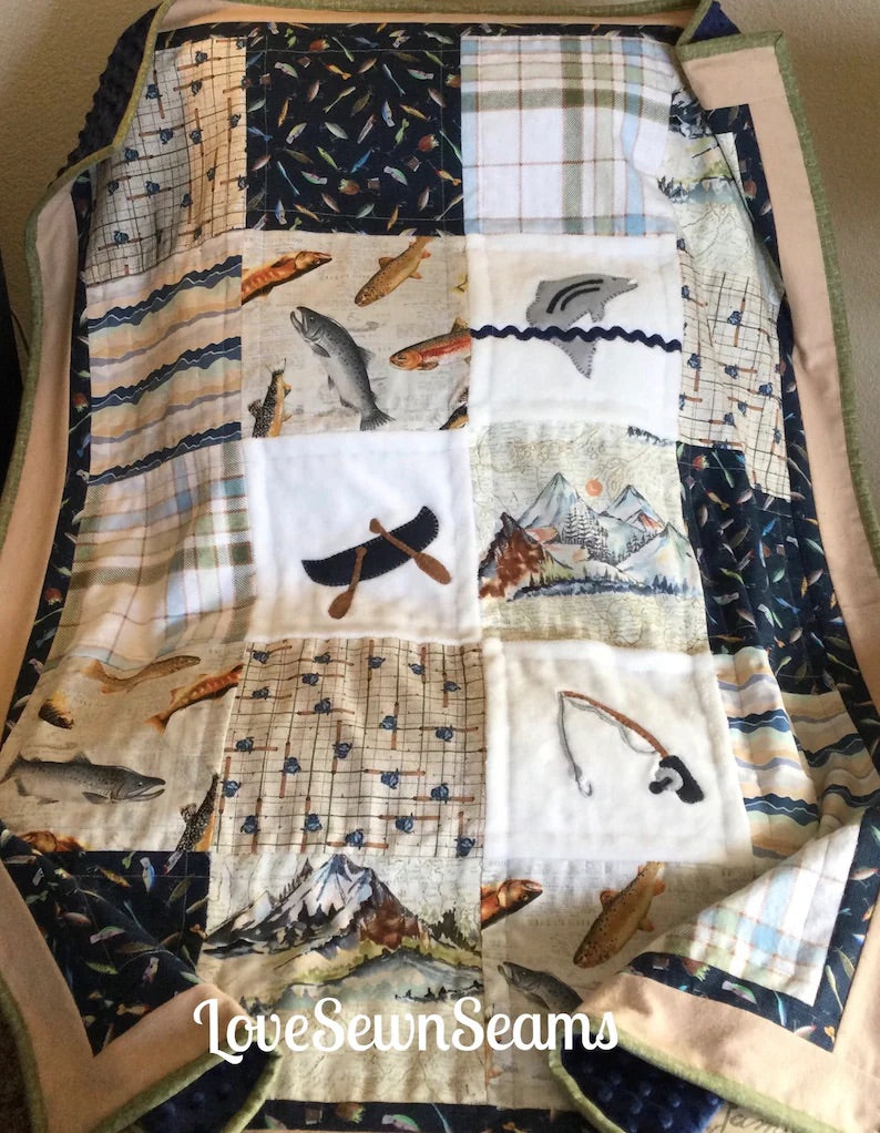 Cabin Quilt/Fishing Quilt/Lake House Quilt/Made to order